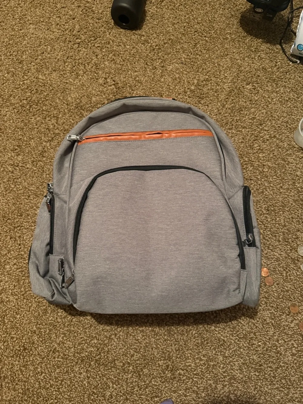 Gray Baby Bag Backpack with Orange Accent